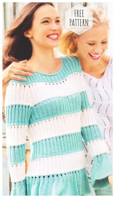 Turquoise white striped pullover free pattern